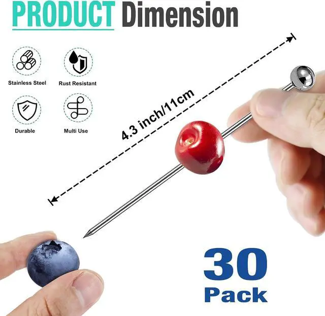 Alt view image 3 of 7 - 30 Pcs Metal Cocktail Picks, AIMEIKI Stainless Steel Cocktail Skewer Reusable Martini Olive Picks Garnish Toothpick for Drinks Appetizers Fruit BBQ Snacks with Box, 4.3 inch