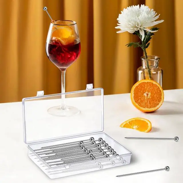 Alt view image 6 of 7 - 30 Pcs Metal Cocktail Picks, AIMEIKI Stainless Steel Cocktail Skewer Reusable Martini Olive Picks Garnish Toothpick for Drinks Appetizers Fruit BBQ Snacks with Box, 4.3 inch