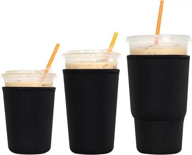 Main image of 3 Pack Reusable Iced Coffee Sleeves - Xumbtvs Insulator Sleeve for Cold Beverages, Neoprene Coffee Cup Holder (Black)