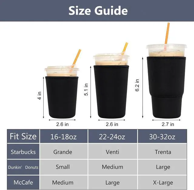 Alt view image 2 of 7 - 3 Pack Reusable Iced Coffee Sleeves - Xumbtvs Insulator Sleeve for Cold Beverages, Neoprene Coffee Cup Holder (Black)