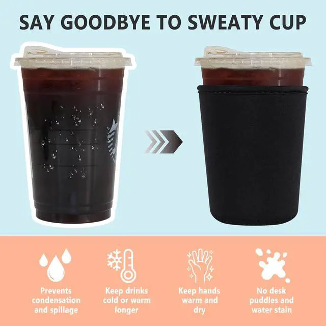 Alt view image 4 of 7 - 3 Pack Reusable Iced Coffee Sleeves - Xumbtvs Insulator Sleeve for Cold Beverages, Neoprene Coffee Cup Holder (Black)