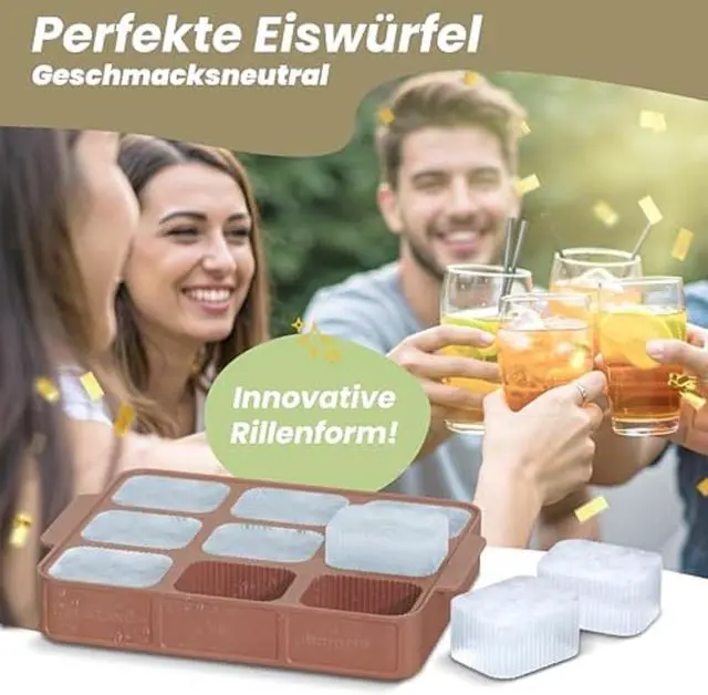 Alt view image 6 of 7 - Silicone ice cube tray with lid and handle I Stackable Small and handy large ice cubes with grooves for easy removal I Odorless and tasteless container (6,3 x 4,7 x 1,02 In)