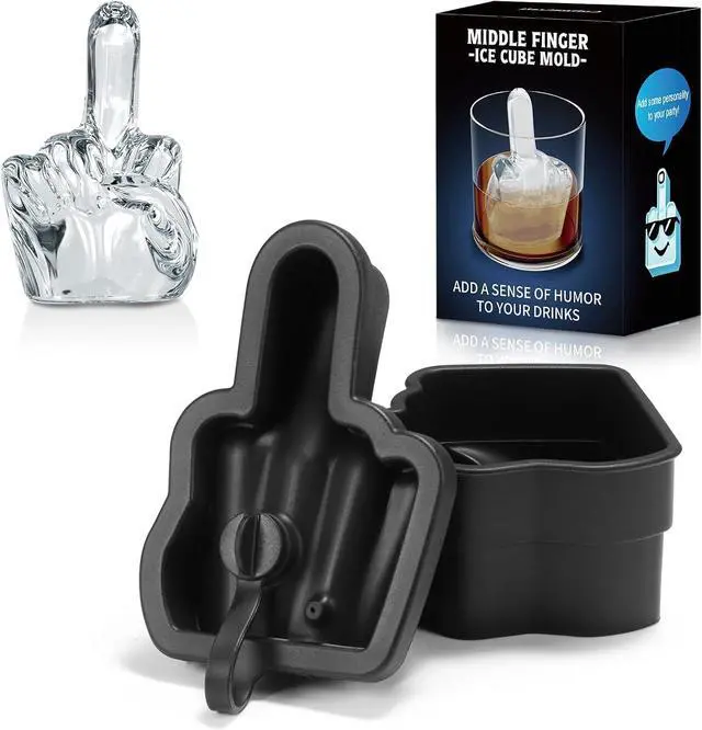 Main image of Middle Finger Ice Cube Mold Large Reusable Silicone Tray for Easy-Remove Fun Shapes, Prank Gag Gift for Whiskey, Cocktails & Party Drinks, Bar & Kitchen Essential (Black, 1Pack)