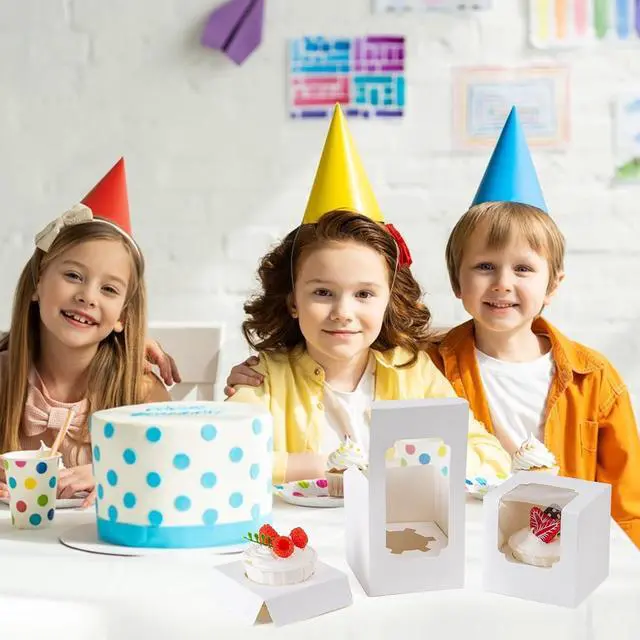 Alt view image 7 of 7 - BOOMIBOO 25 Pack Individual Cupcake Containers, Cupcake Boxes with Window | Cupcake Holders with Inserts, Stackable Deep Cupcake Carrier, Easy Transport and Presentation 3.5"×3.5"×3.5" (White)