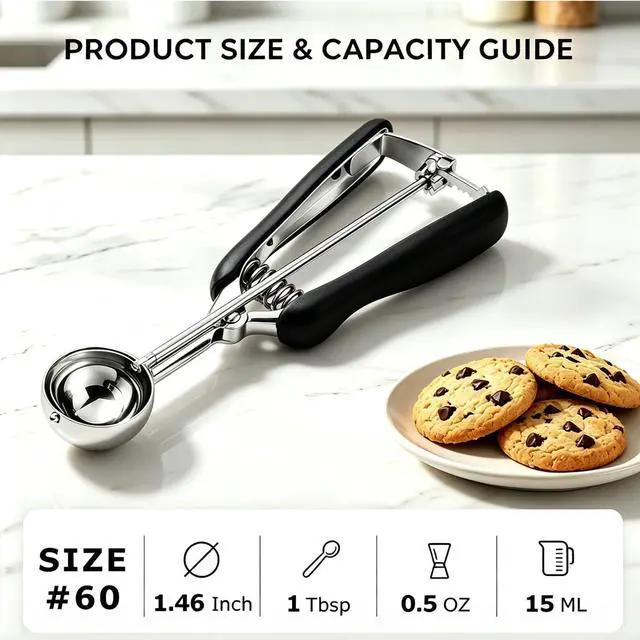 Alt view image 2 of 7 - Small Cookie Scoop 1 Tbsp, Cookie Dough Scoop, 1 Tablespoon Cookie Scoops For Baking, Good Soft Grips, Comfortable Trigger Release, For Making Cookies Ice Cream Muffin Melonball Meatball