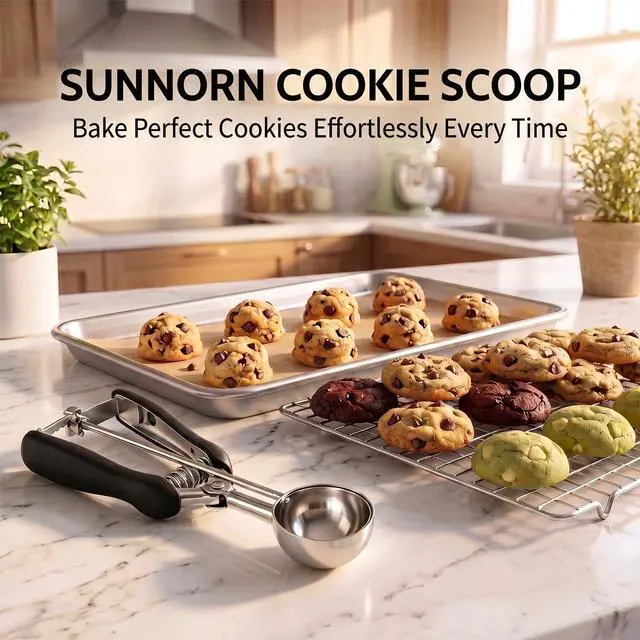 Alt view image 4 of 7 - Small Cookie Scoop 1 Tbsp, Cookie Dough Scoop, 1 Tablespoon Cookie Scoops For Baking, Good Soft Grips, Comfortable Trigger Release, For Making Cookies Ice Cream Muffin Melonball Meatball