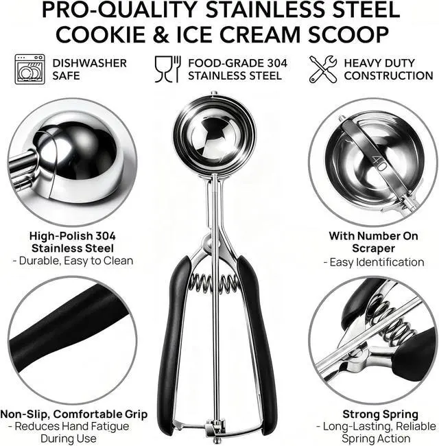 Alt view image 3 of 7 - Small Cookie Scoop 1 Tbsp, Cookie Dough Scoop, 1 Tablespoon Cookie Scoops For Baking, Good Soft Grips, Comfortable Trigger Release, For Making Cookies Ice Cream Muffin Melonball Meatball