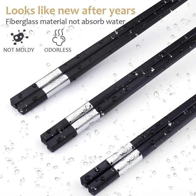 Alt view image 3 of 7 - GLAMFIELDS Fiberglass Chopsticks, 10 Pairs, 9.5", Silver | Reusable; Dishwasher safe; Non-slip grip; Fiberglass material; Durable and lightweight; Perfect for everyday use