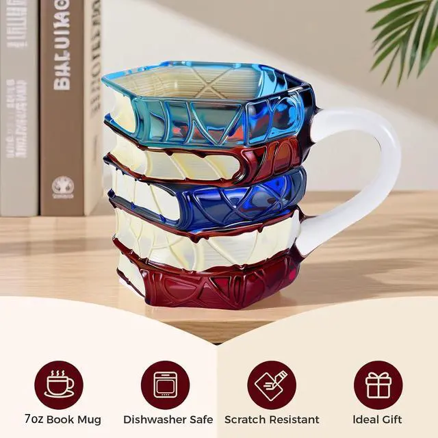 Alt view image 3 of 7 - 1 PCS Painted Book Mug, 3D Hand Painted Coffee Cup,7 OZ Stained Glass Coffee Mug,The Novel and Unique Design Is a Great Gift for Book Loves!