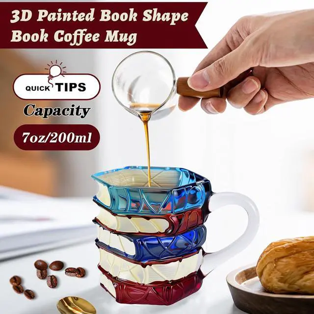 Alt view image 4 of 7 - 1 PCS Painted Book Mug, 3D Hand Painted Coffee Cup,7 OZ Stained Glass Coffee Mug,The Novel and Unique Design Is a Great Gift for Book Loves!