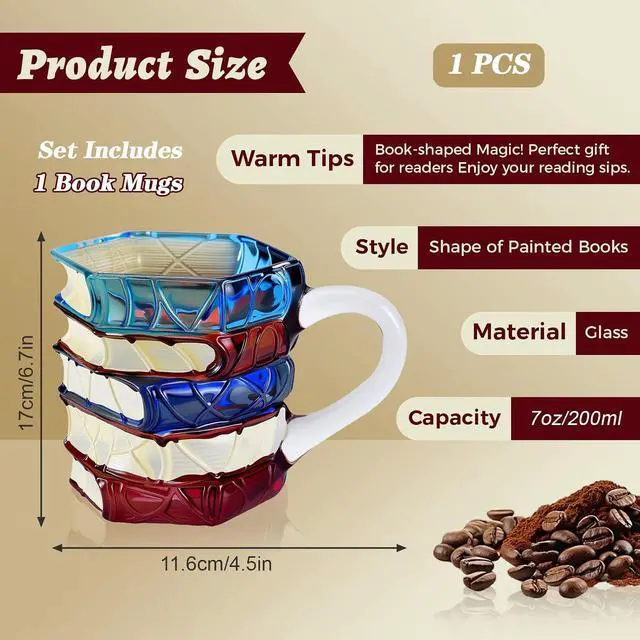 Alt view image 2 of 7 - 1 PCS Painted Book Mug, 3D Hand Painted Coffee Cup,7 OZ Stained Glass Coffee Mug,The Novel and Unique Design Is a Great Gift for Book Loves!