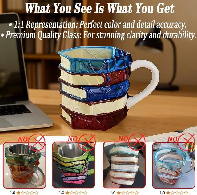 Alt view image 5 of 7 - 1 PCS Painted Book Mug, 3D Hand Painted Coffee Cup,7 OZ Stained Glass Coffee Mug,The Novel and Unique Design Is a Great Gift for Book Loves!