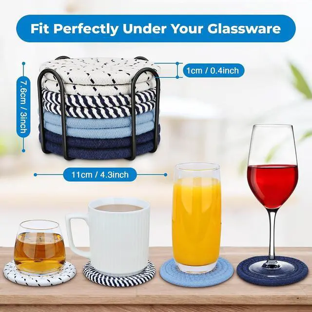 Alt view image 2 of 6 - Blue Coaster, Drink Coasters, 8 PackCup Coasters, Kitchen Table Decor, Table Decor for Living Room, Bar Accessories for The Home Bar Set, Coaster Set for Wooden Tabletop Protection Table
