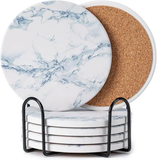 Main image of 6Pcs Absorbent Coasters Set with Holder,Ceramic Drink Coaster,4 inA6 | Marble Style Ceramic Drink Coaster,Suitable for Kinds of Cups,Modern Style Coaster for Coffee Table