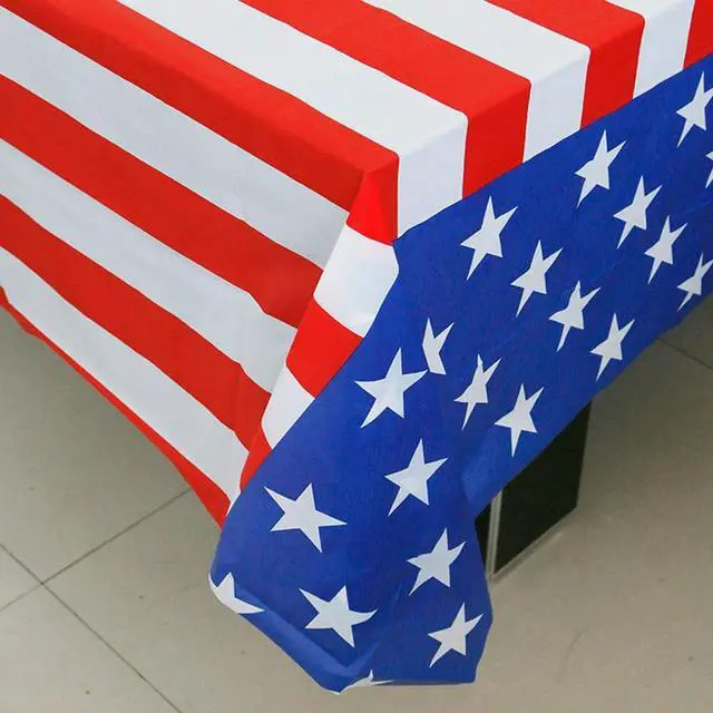 Alt view image 2 of 3 - 4th of July Tablecloth, 2 Pack USA Plastic Table Cover for Independence Day, Disposable Rectangular Table Cloth for 4th of July Party Supplies, 54'' x 108''