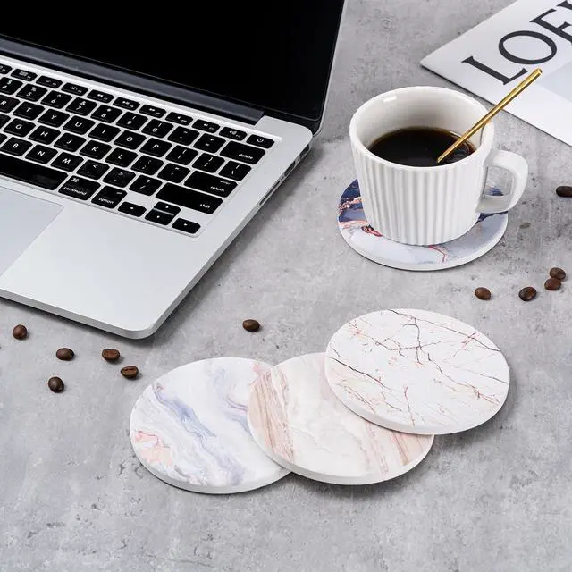 Alt view image 6 of 7 - 6Pcs Absorbent Coasters Set with Holder,Ceramic Drink Coaster,4 inA6 | Marble Style Ceramic Drink Coaster,Suitable for Kinds of Cups,Modern Style Coaster for Coffee Table