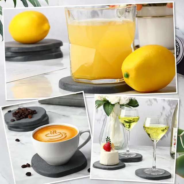 Alt view image 7 of 7 - Diatomaceous Earth Coasters Set of 4Cool Absorbent Quick-Dry Drink Coasters for Desks, Cute Modern Stone Design with Stylish Grey Aesthetic (4, Grey)