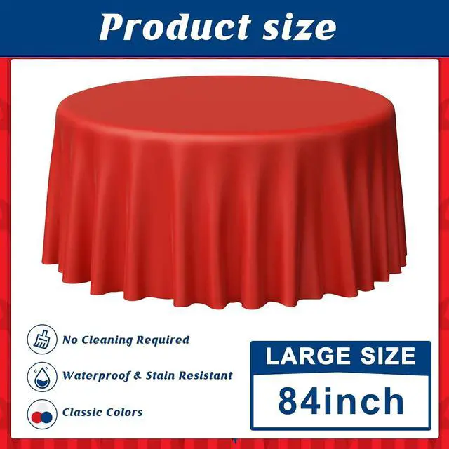 Alt view image 2 of 7 - 3 Pack 4th of July Plastic Tablecloth, Red White and Blue Patriotic Disposable Tablecloth, Round Table Cover for Independence Day Memorial Day Veterans Day 250 Anniversary USA Decorations, 84 Inch