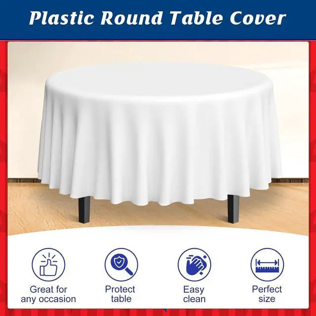 Alt view image 4 of 7 - 3 Pack 4th of July Plastic Tablecloth, Red White and Blue Patriotic Disposable Tablecloth, Round Table Cover for Independence Day Memorial Day Veterans Day 250 Anniversary USA Decorations, 84 Inch