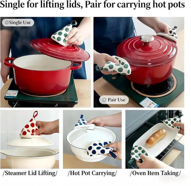 Alt view image 4 of 7 - 4-Pack Heat Insulated Triangle Cotton Handle Covers | Cast Iron Skillet/Dutch Oven Lid Grip, Reusable Hot Pot Holders for Frying Pans, Enameled Dutch Ovens & Oven Cookware