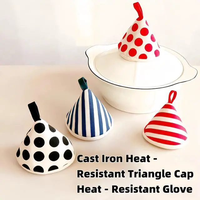 Alt view image 7 of 7 - 4-Pack Heat Insulated Triangle Cotton Handle Covers | Cast Iron Skillet/Dutch Oven Lid Grip, Reusable Hot Pot Holders for Frying Pans, Enameled Dutch Ovens & Oven Cookware