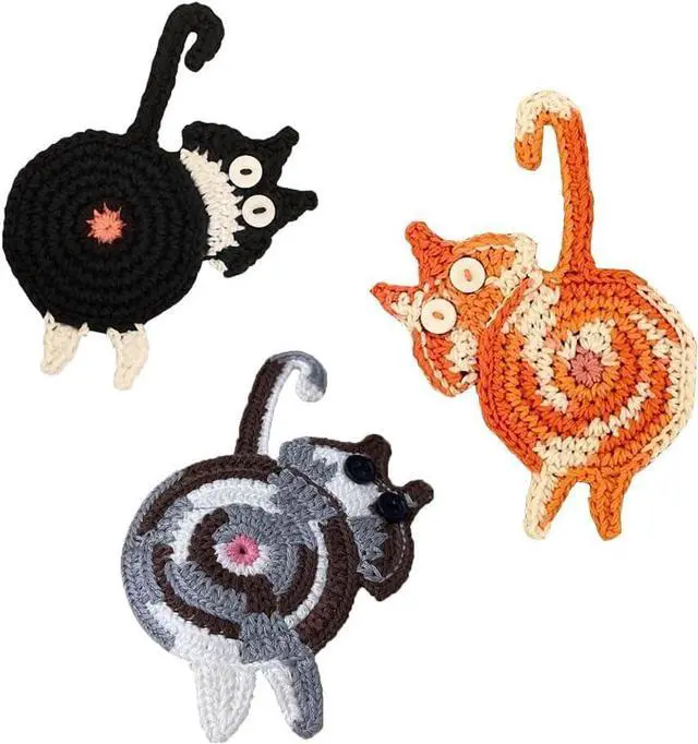Main image of Cat Gifts for Cat Lovers 3PCS Cat Coaster Woven Creative Cat Coaster
