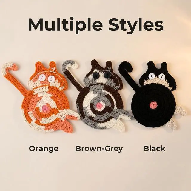 Alt view image 3 of 7 - Cat Gifts for Cat Lovers 3PCS Cat Coaster Woven Creative Cat Coaster