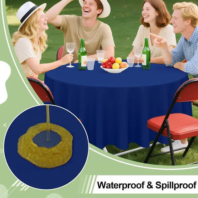 Alt view image 3 of 7 - misaya 4 Packs Disposable Plastic Table Cloth, 84" Round Waterproof Tablecloth, Leakproof & Sturdy Decorative Table Covers for Picnic, Party, Outdoor and Back to School, Navy
