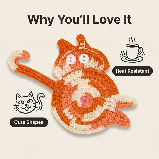Alt view image 4 of 7 - Cat Gifts for Cat Lovers 3PCS Cat Coaster Woven Creative Cat Coaster