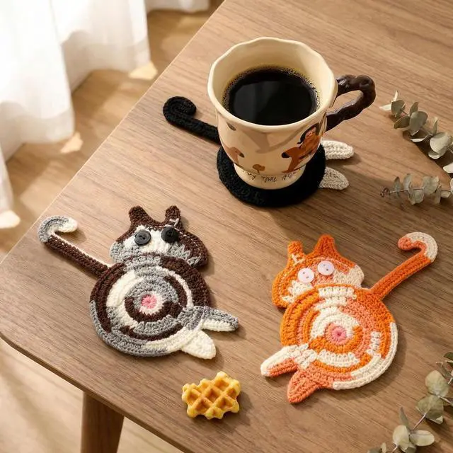 Alt view image 5 of 7 - Cat Gifts for Cat Lovers 3PCS Cat Coaster Woven Creative Cat Coaster