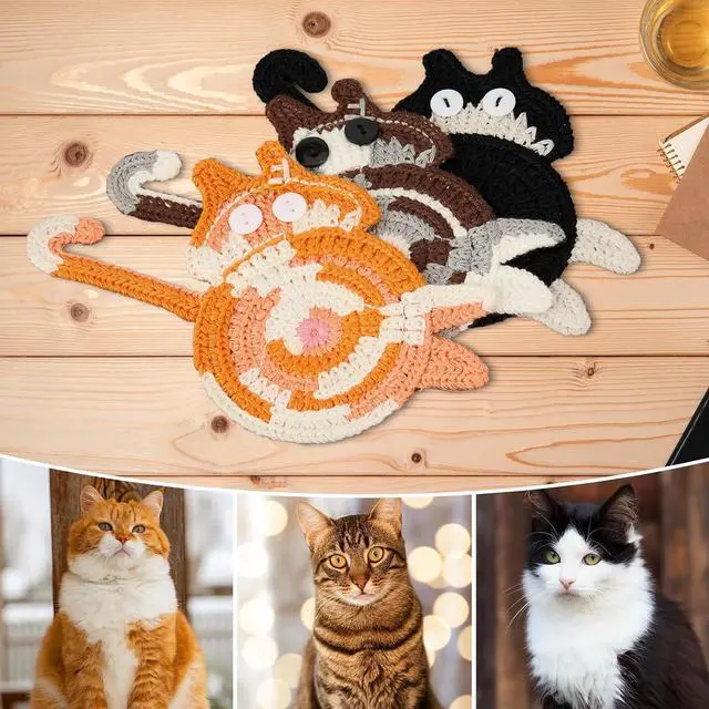 Alt view image 7 of 7 - Cat Gifts for Cat Lovers 3PCS Cat Coaster Woven Creative Cat Coaster