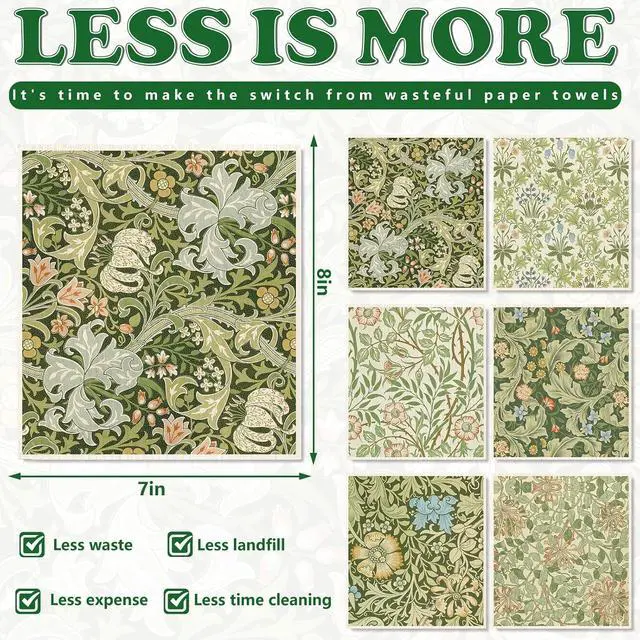 Alt view image 2 of 7 - JarThenaAMCS 6 Pcs Vintage Floral Swedish Dishcloths Retro Greenery Kitchen Towels Botanical Reusable Cotton Absorbent Dish Towels for Home Housewarming Cleaning, 7 x 8 Inch