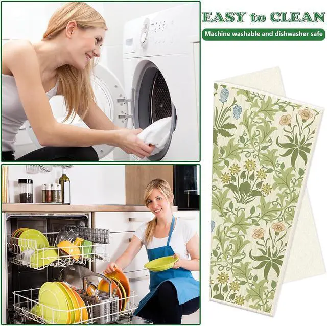 Alt view image 5 of 7 - JarThenaAMCS 6 Pcs Vintage Floral Swedish Dishcloths Retro Greenery Kitchen Towels Botanical Reusable Cotton Absorbent Dish Towels for Home Housewarming Cleaning, 7 x 8 Inch