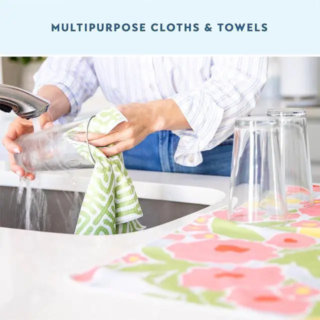 Alt view image 5 of 6 - ELYN Microfiber Kitchen Dish Towel & Dish Cloth Set, Quick-Dry & Absorbent Waffle Weave Cleaning Cloths, Set of One Kitchen Towel & Two Washcloths, Paper Towels Alternative (Oranges & Gingham)