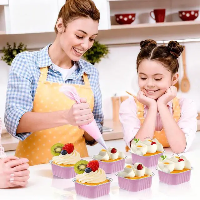 Alt view image 7 of 7 - Mini Cake Pans with Lids, ZOXILEN 5oz/150ml Mini Loaf pans with Lids Spoons Aluminum Foil, Disposable Square Small Baking Cups Tins Muffin Pan Cheesecake Containers for Party Pink 25Pack