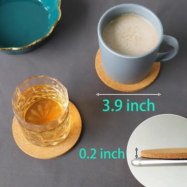 Alt view image 3 of 6 - 6Pcs Cork Coasters, Tivnhuils 3.9 inch Coasters, Coasters Set for Drinks | Light coasters for coffee cups and small flower pots