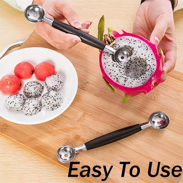 Alt view image 3 of 6 - 2 Pack Stainless Steel Melon Baller, Double Melon Baller, Double Ended Headed Fruit Icecream Ball Spoon, Baller Scoops for Fruits, Vegetables, Butter & More