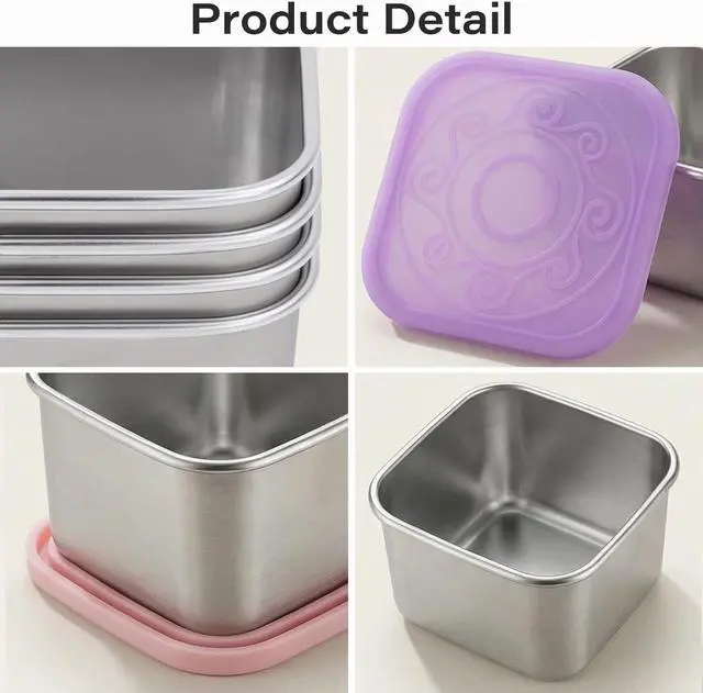 Alt view image 2 of 7 - 4 Pack Stainless Steel Snack Containers, 6oz Snack Box with Silicone Lids | Stackable Portable Small Food Storage Container for Picnic,Travel,School,Office,and Daycare