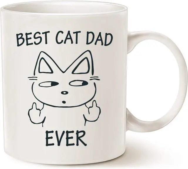 Main image of MAUAG Best Cat Dad Ever 11 Oz Ceramic Letter Print Modern Casual Funny Cat Lovers Coffee Mug