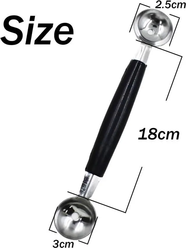 Alt view image 6 of 6 - 2 Pack Stainless Steel Melon Baller, Double Melon Baller, Double Ended Headed Fruit Icecream Ball Spoon, Baller Scoops for Fruits, Vegetables, Butter & More