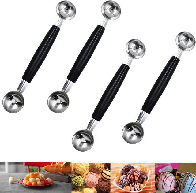 Main image of 4 Pack Double Ended Headed Fruit Icecream Ball Spoon Melon Baller | Melon Baller Scoops,430 Stainless Steel,Round Melon Balls Fruit Scooper for Watermelon/Ice Cream/Fruits/Sorbet/Meatball