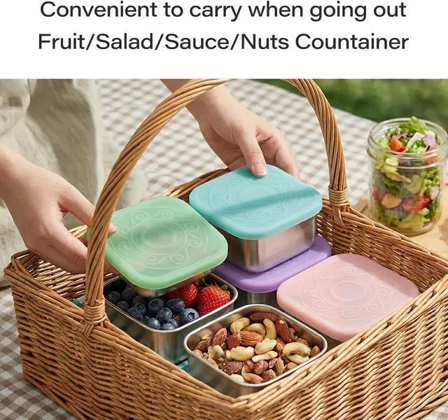 Alt view image 6 of 7 - 4 Pack Stainless Steel Snack Containers, 6oz Snack Box with Silicone Lids | Stackable Portable Small Food Storage Container for Picnic,Travel,School,Office,and Daycare