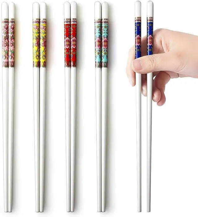Alt view image 3 of 6 - Chopsticks, 5 Pairs Chopsticks Reusable, Bone China, Dishwasher Safe, 9 1/2 Inches Chop Sticks Gift Set