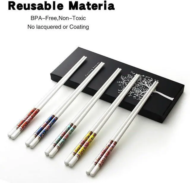 Alt view image 2 of 6 - Chopsticks, 5 Pairs Chopsticks Reusable, Bone China, Dishwasher Safe, 9 1/2 Inches Chop Sticks Gift Set