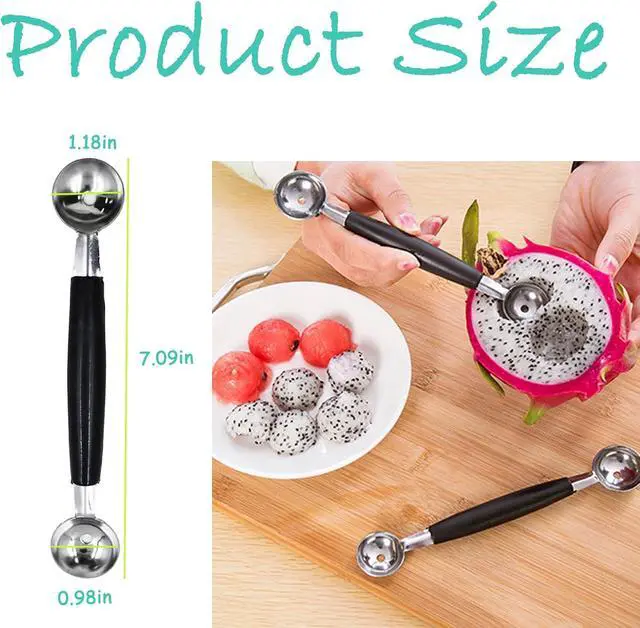 Alt view image 2 of 5 - 4 Pack Double Ended Headed Fruit Icecream Ball Spoon Melon Baller | Melon Baller Scoops,430 Stainless Steel,Round Melon Balls Fruit Scooper for Watermelon/Ice Cream/Fruits/Sorbet/Meatball