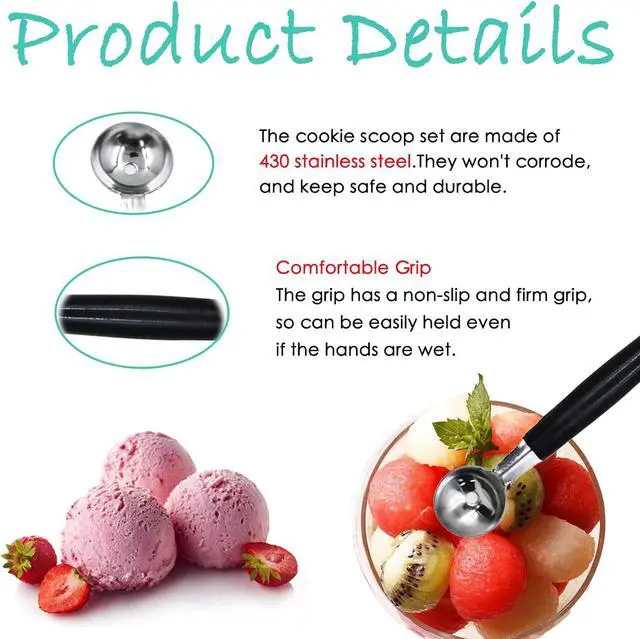 Alt view image 3 of 5 - 4 Pack Double Ended Headed Fruit Icecream Ball Spoon Melon Baller | Melon Baller Scoops,430 Stainless Steel,Round Melon Balls Fruit Scooper for Watermelon/Ice Cream/Fruits/Sorbet/Meatball