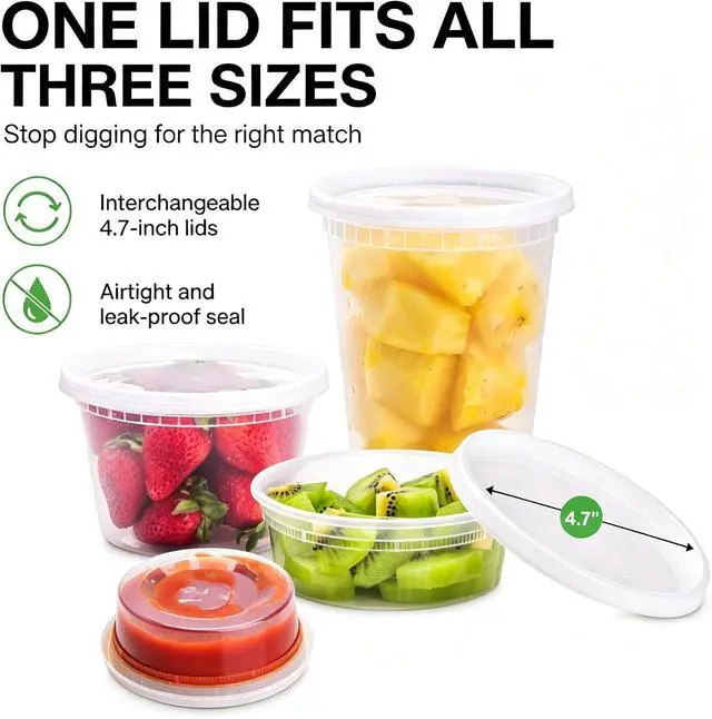 Alt view image 2 of 7 - TashiBox 24 Sets Plastic Deli Food Containers With Lids, 8 oz 16oz 32oz, 8 sets each, Airtight Food Storage Containers, Freezer/Dishwasher/Microwave Safe, Soup Containers For Takeout Food Storage