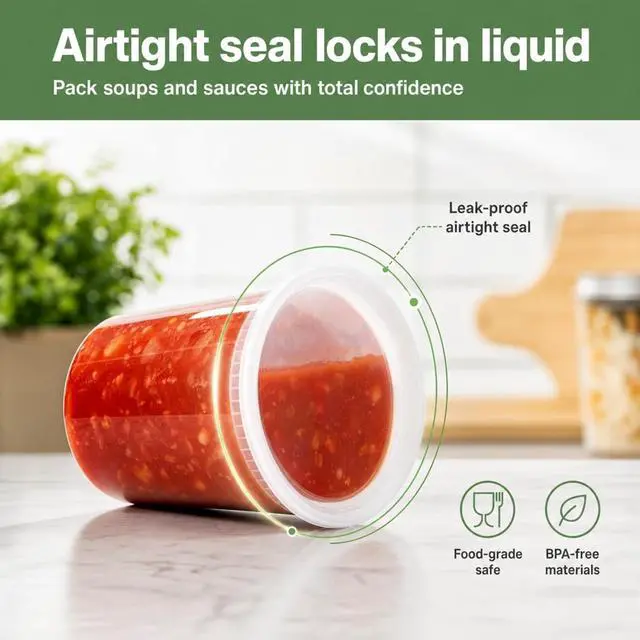 Alt view image 6 of 7 - TashiBox 24 Sets Plastic Deli Food Containers With Lids, 8 oz 16oz 32oz, 8 sets each, Airtight Food Storage Containers, Freezer/Dishwasher/Microwave Safe, Soup Containers For Takeout Food Storage
