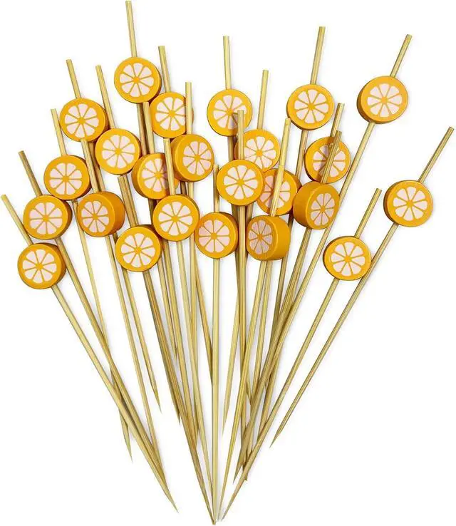 Main image of 100 PCS Orange Shape Bamboo Cocktail Picks, 4.7 inch Long Bamboo Skewers | Toothpicks for Appetizers, Cocktail Sticks Appetizer Skewers for Fruits Drinks Desserts Party Food Decoration