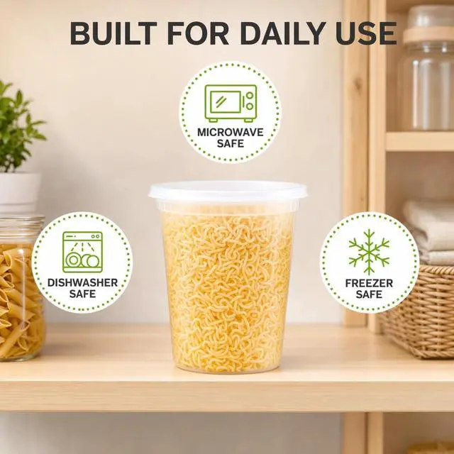 Alt view image 5 of 7 - TashiBox 24 Sets Plastic Deli Food Containers With Lids, 8 oz 16oz 32oz, 8 sets each, Airtight Food Storage Containers, Freezer/Dishwasher/Microwave Safe, Soup Containers For Takeout Food Storage